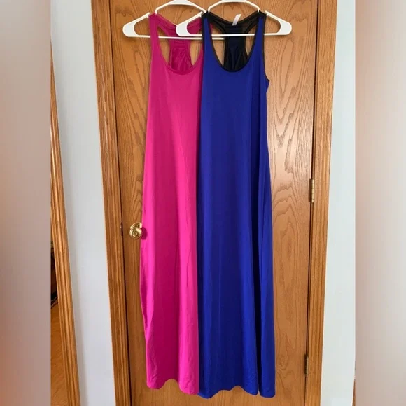 Fabletics Maxi Dress Racerback Mesh Size Small Blue Pink - Picture 1 of 15